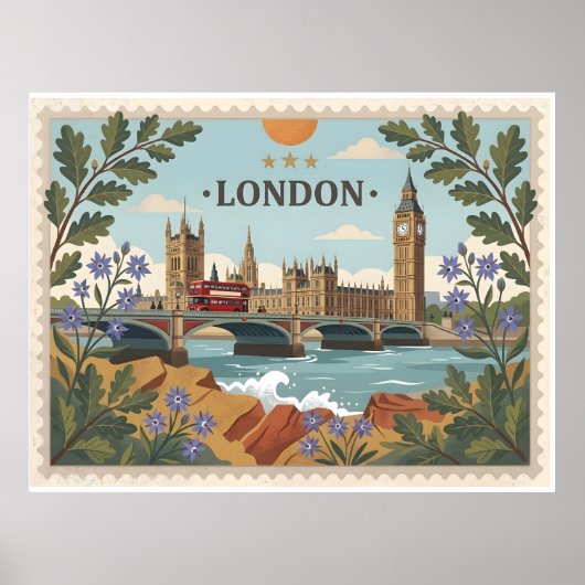 Vintage London Dayscape Postcard Poster (Voorkant)