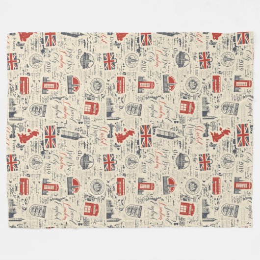 Vintage London Fleece Blanket (Voorkant (Horizontaal))