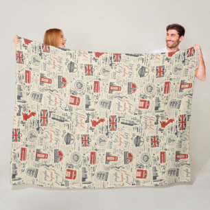 Vintage London Fleece Blanket Deken