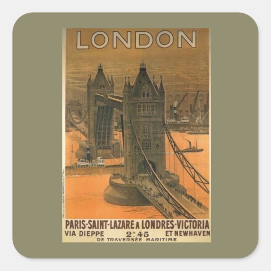 Vintage London Railroad Travel Advertisement Vierkante Sticker (Voorkant)