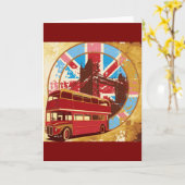 Vintage London Red Double Decker Bus Kaart (Gele Bloem)