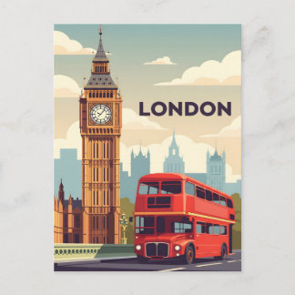 Vintage London with Big Ben and Red bus Briefkaart
