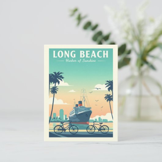 Vintage Long Beach Briefkaart (Staand voorkant)