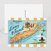 Vintage Long Island gestreepte kaart ansichtkaart (Voorkant / Achterkant)