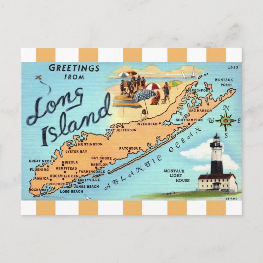 Vintage Long Island gestreepte kaart ansichtkaart (Voorkant)