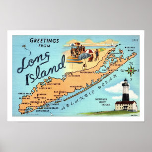 Vintage Long Island Kaart 12x18 Print