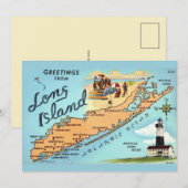 Vintage Long Island Kaart 5x7 Grote Ansichtkaart (Voorkant / Achterkant)