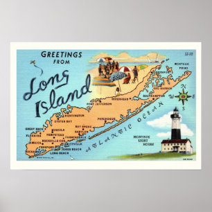 Vintage Long Island Kaart Poster Print