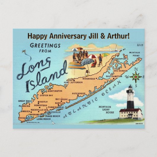 Vintage Long Island Map Occasion Postcard Briefkaart (Voorkant)