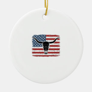 Vintage Longhorn Schedel Amerikaanse Vlag Vectoron Keramisch Ornament