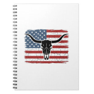 Vintage Longhorn Schedel Amerikaanse Vlag Vectoron Notitieboek