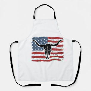 Vintage Longhorn Schedel Amerikaanse Vlag Vectoron Schort