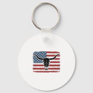 Vintage Longhorn Schedel Amerikaanse Vlag Vectoron Sleutelhanger