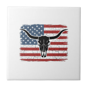 Vintage Longhorn Schedel Amerikaanse Vlag Vectoron Tegeltje