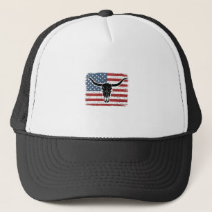 Vintage Longhorn-schedel Amerikaanse vlag Vectoron Trucker Pet