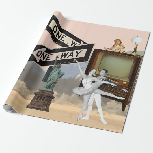 Vintage Look American Collage Cadeaupapier (Uitgerold)