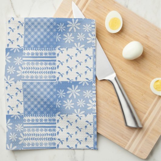 Vintage Look Denim BlauwCrème Witte Patchwork Theedoek