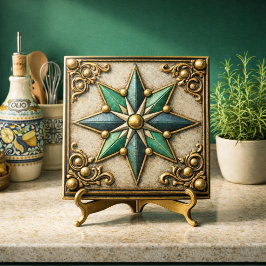  Vintage Look Smaragdgroen & Goud  Ster  Tegeltje