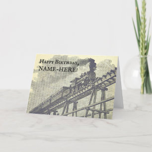Vintage Look Train on a Rail Bridge Birthday Card Kaart