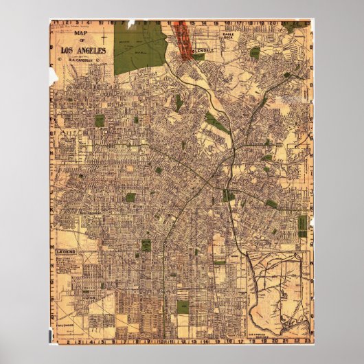 Vintage Los Angeles Map Poster 1924 (Voorkant)
