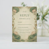 Vintage Lotus Botanisch RSVP Kaartje (Staand voorkant)