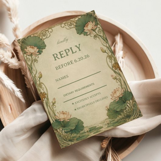 Vintage Lotus Botanisch RSVP Kaartje