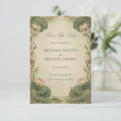 Vintage Lotus Botanisch Save The Date (Staand voorkant)