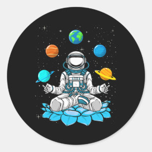 Vintage Lotus Meditatie Astronaut Zen Yoga Planeet Ronde Sticker