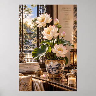 Vintage Lotus Tuin Muurkunst Poster