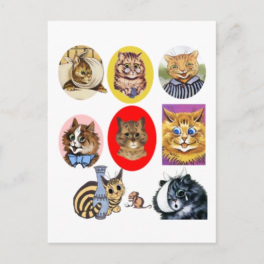 Vintage Louis Wain Cat Art Portraits Briefkaart (Voorkant)