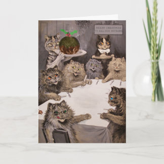 Vintage Louis Wain Cats Christmas Party Kaart