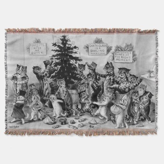 Vintage Louis Wain Cats die Kerstmis vieren Deken (Voorkant)
