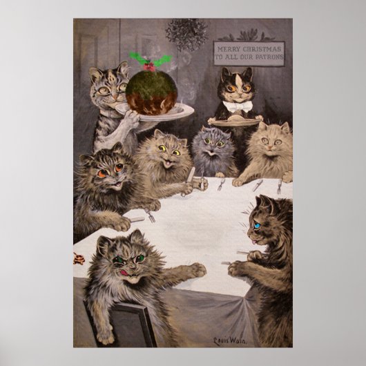 Vintage Louis Wain Cats Kerstparty Poster (Voorkant)