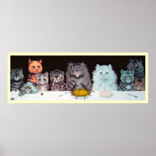Vintage Louis Wain Cats Suppertime Poster