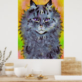 Vintage Louis Wain Cosmic Hippie Cat Art Poster (Keuken)
