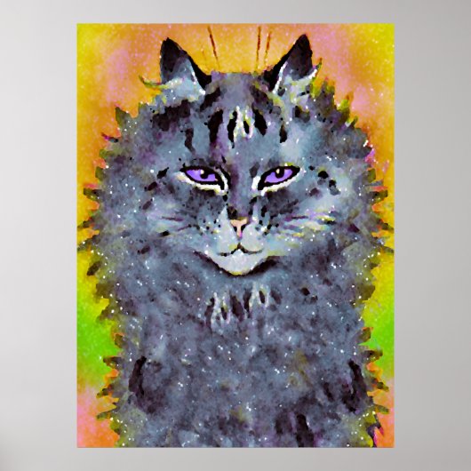 Vintage Louis Wain Cosmic Hippie Cat Art Poster (Voorkant)