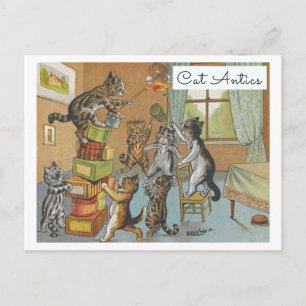 Vintage Louis Wain Grappige Cartoon Kattenstreken Briefkaart