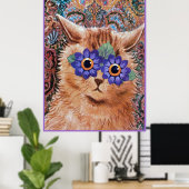 Vintage Louis Wain Hippie Flower Cat Art Poster (Thuiskantoor)