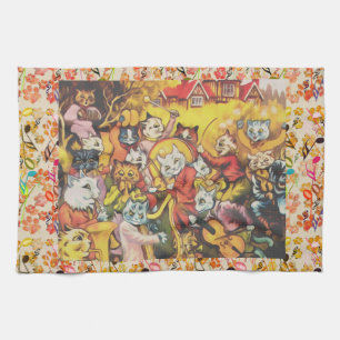 Vintage Louis Wain Jazzy Musical Cats Band Theedoek