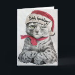 Vintage Louis Wain Santa Tabby Cat Art Feestdagen Kaart<br><div class="desc">Een grappige vakantiekaart voor de kerstcynicus, met een mooi potloodschetsportret van een beschaamd uitziend zilverpuntje van de kat van de Engelse feliene Louis Wain. Oorspronkelijk in zwart-wit heb ik de gruwelijk feestelijke groene ogen van tabbycat gegeven, een rode streep toegevoegd aan het halslint van de kat en hem eruit gehaald...</div>