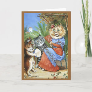 Vintage Louis Wain Tambourine Cat Card Kaart