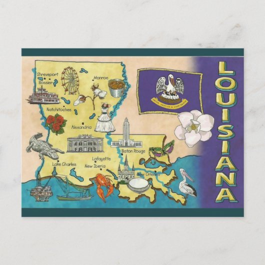 Vintage Louisiana Briefkaart (Voorkant)