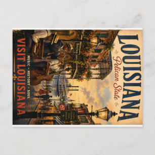 Vintage Louisiana-reisposter met jazzmuzikant Feestdagenkaart
