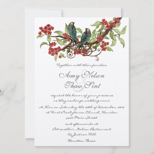 Vintage Love Bird Cherry Blossom Wedding Kaart (Voorkant)