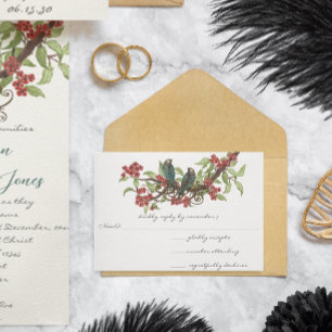 Vintage Love Bird Cherry Blossom Wedding RSVP Kaartje