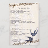 Vintage Love Bird Navy Wedding Programme Programmakaart (Achterkant)