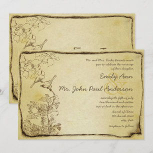 Vintage Love Birds Gouden Perkament Huwelijk Kaart