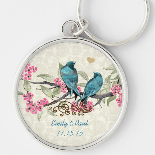 Vintage Love Birds Trouw Sleutelhanger (Voorkant)
