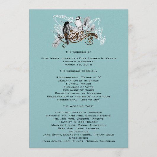 Vintage Love Birds Trouwprogramma Witte Noten Programmakaart (Voorkant)
