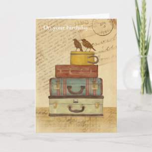 Vintage Love Birds Vouw Verjaardagskaart Kaart